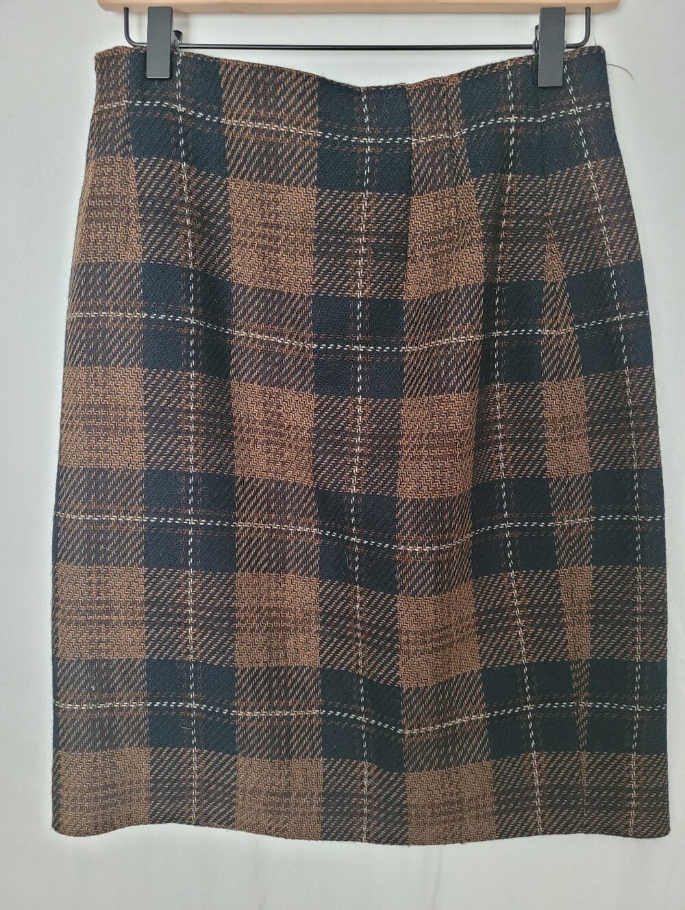Y2K Plaid Wool Skirt Brown Black Size 10 Lined Tartan Academia Preppy